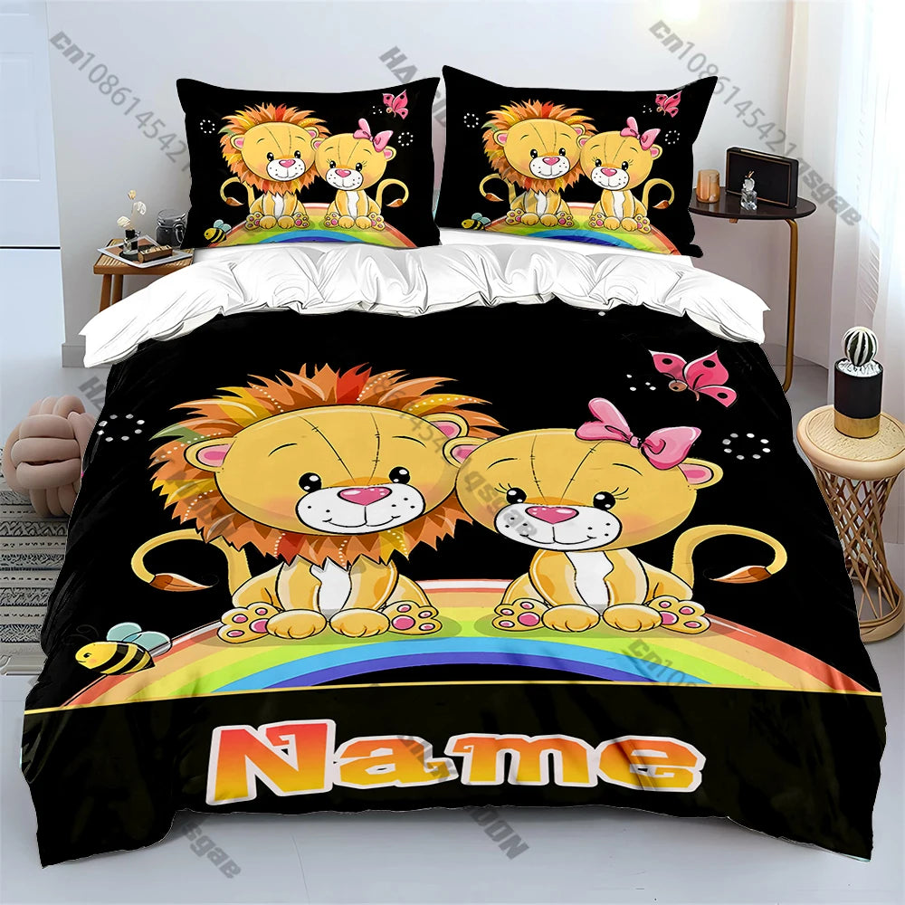 Cartoon Lion Print Bedding Set Duvet Cover 1 Duvet Cover 2 Pillowcases Adult and Kids Bedding Set Luxury.