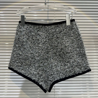 Trendy Women's Solid Color Bright Silk Woolen Shorts 2024 Autumn Fashion New Items High Waist Short Pants Female.