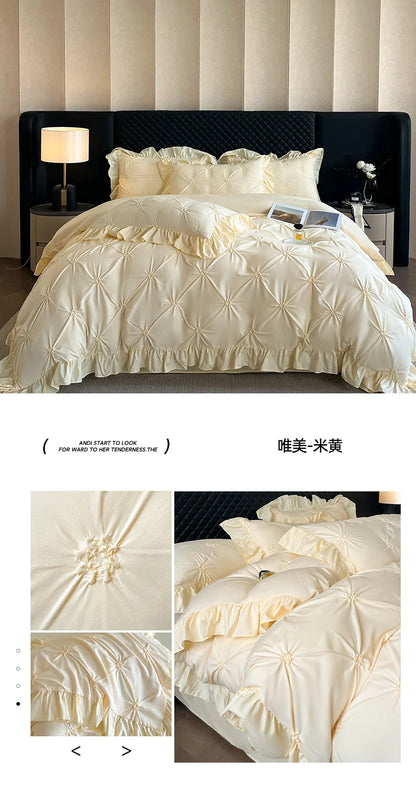 2025 new solid color princess wind-washed cotton skin-friendly cotton twist lace craftsmanship beautiful series four-piece set