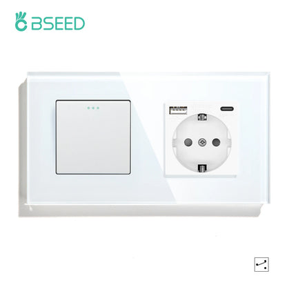 BSEED 1/2/3 Gang Wandschalter 2-Wege-Treppenlichtschalter Plus Typ-C USB-Buchse EU-Standard-Glasscheibe.