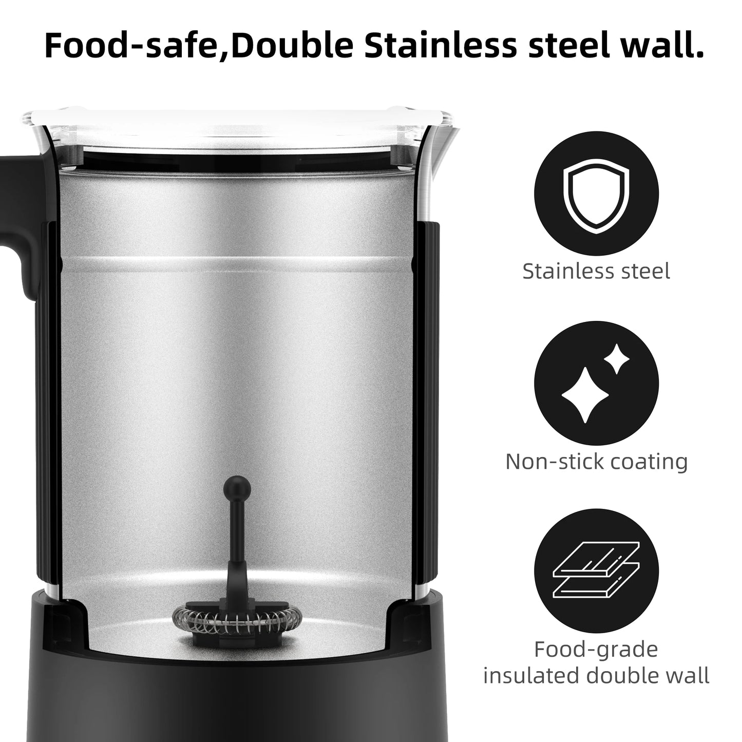 BioloMix Detachable Milk Frother and Steamer,5-in-1 Automatic Hot/Cold Foam and Hot Chocolate Maker,Dishwasher Safe.