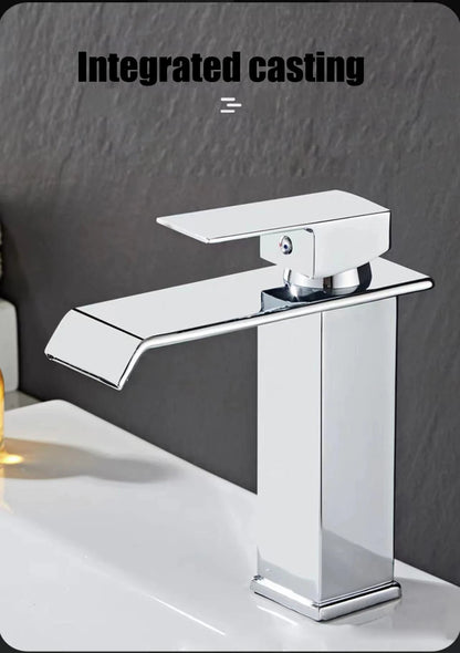 Black waterfall hot and cold faucet wash basin countertop basin bathroom cabinet splash proof basin faucet kitchen