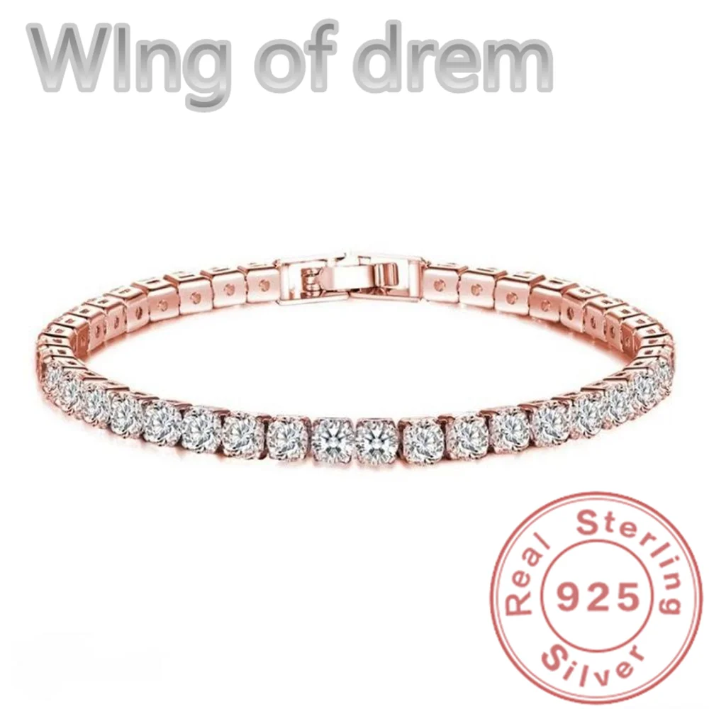 Dazzling 925 Sterling Silver Tennis Bracelet Rose Gold Shining Cubic Zirconia Bracelet Wedding Jewelry Gift.