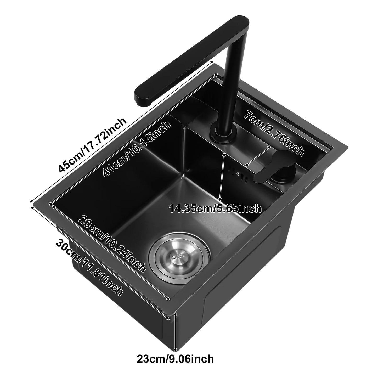 Verstecktes Küchenspüle, schwarz eingebettetes Arbeitsplattenwaschbecken, unsichtbares Waschbecken für die Küche, Bar, platzsparendes, verstecktes Badezimmerwaschbecken für Küchen