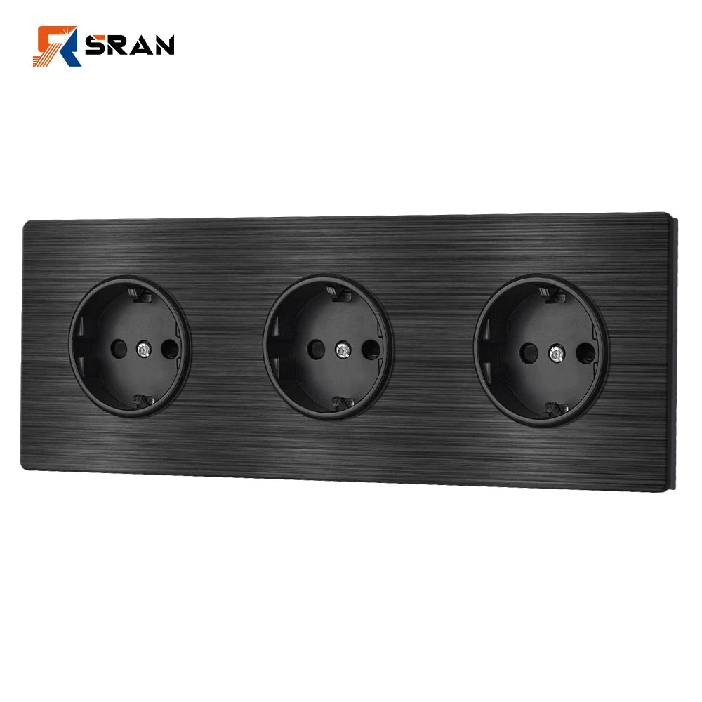 SRAN Eu-Steckdosen, 82/153/224 x 82 mm, schwarzes Panel aus Aluminiumlegierung, 16 A USB-Wandsteckdose Typ C, Heimbüro.