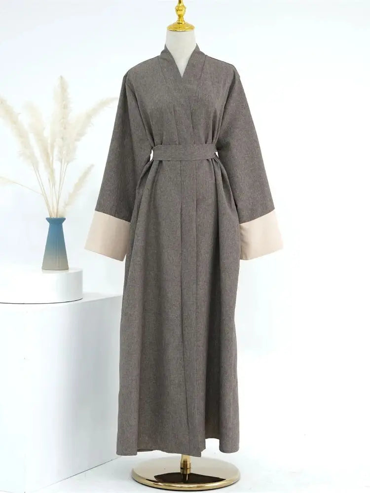Ramadan Eid Open Linen Abaya Kimono Turkey Islam Muslim Modest Kaftan Dress Prayer Clothes For Women Kebaya Robe Femme Musulmane.