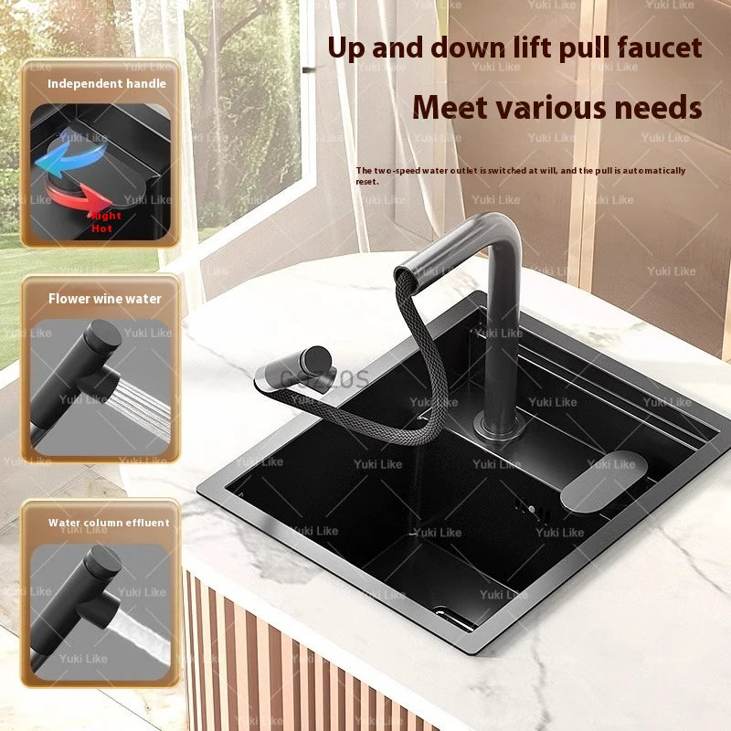 Small Hidden Sink Stainless Steel Kitchen Sink Mini Bar Single Slot Touring Car Wash Basin With Cover Plate Apartment
