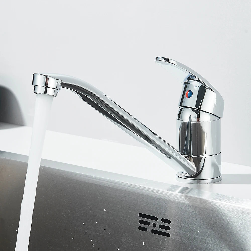 Kitchen Faucets Chrome Deck Mount Bathroom Basin Faucets Single Handle Single Hole Hot and Cold Water