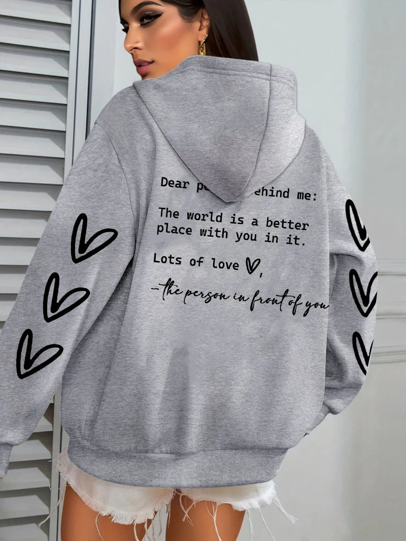 Simple Heart Printing Hoodies Women Hip Hop Autumn Hoodie Multicolor Fleece Unisex Pullovers Pocket Casual Woman Streetwear