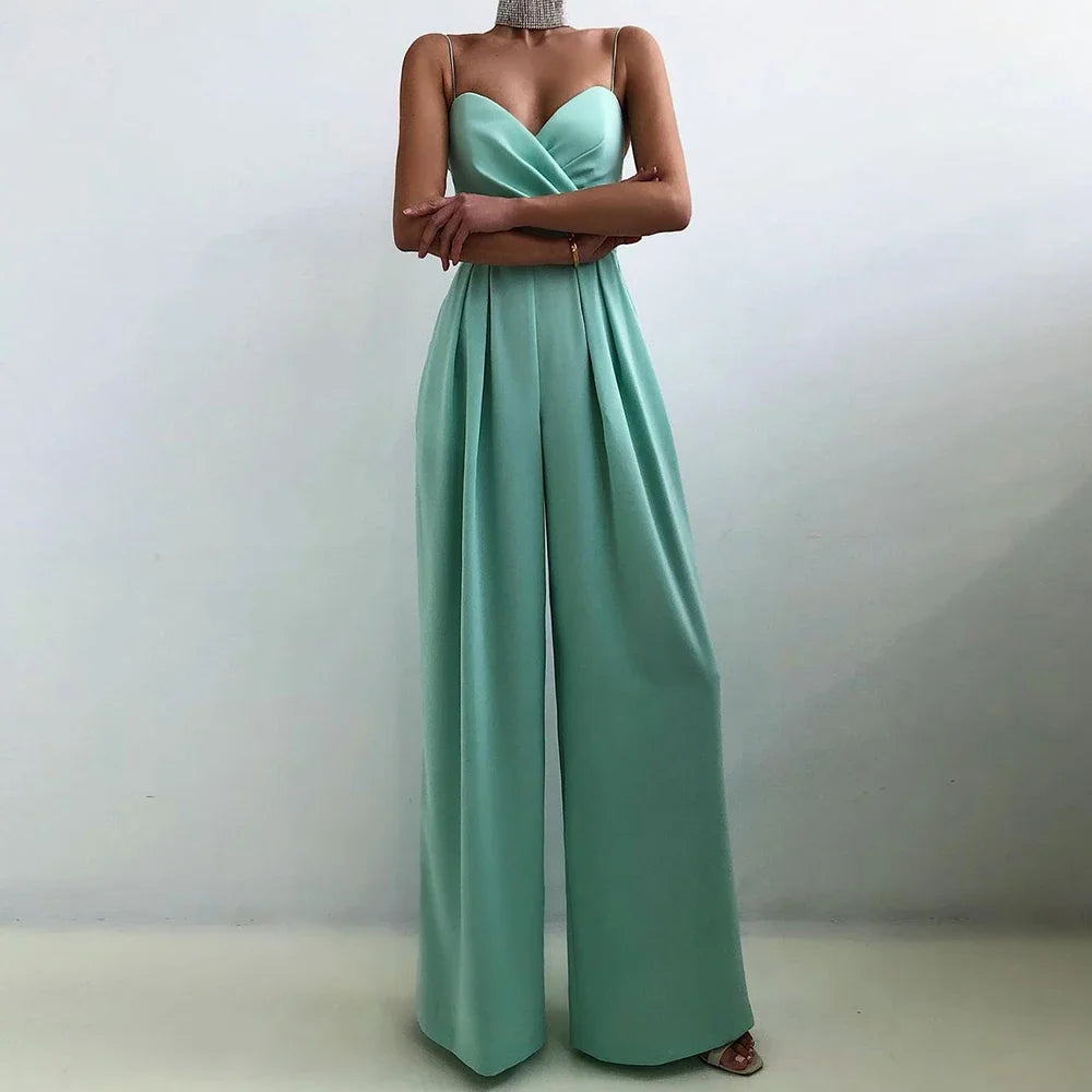CPSYMYM  Jumpsuits Summer Skinny Fit Chic Folds Sleeveless Sweetheart Neck Full Length Wide Leg Casual Jumpsuits For Women.