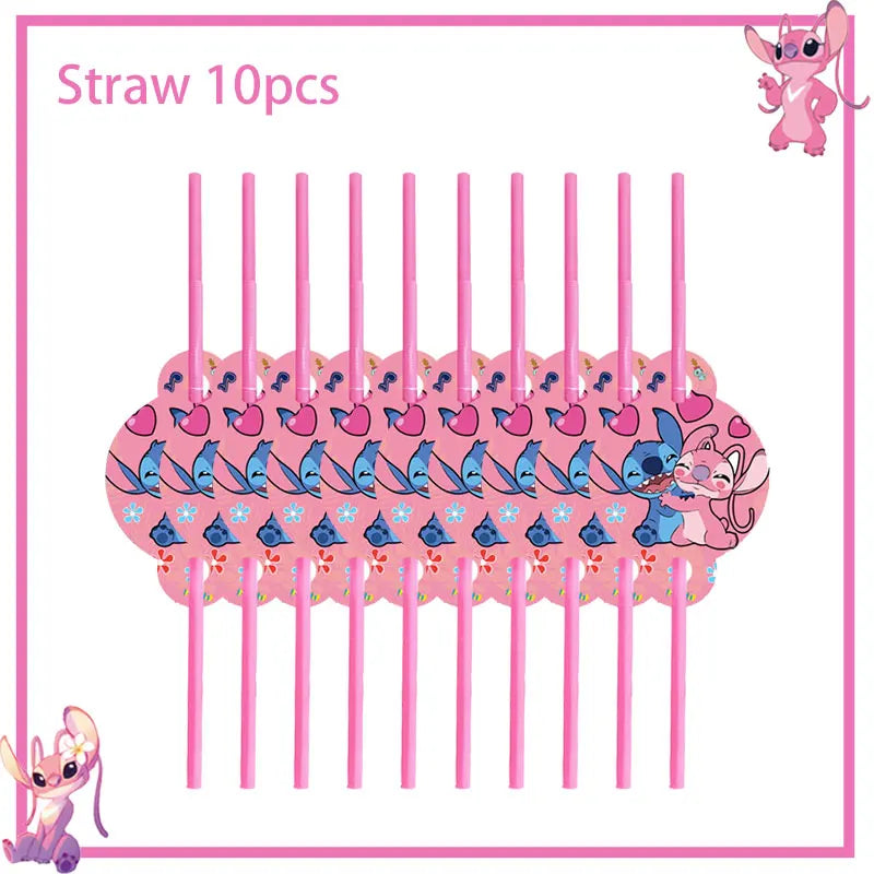 Disney Rosa Stich Geburtstag Party Dekorationen Geschirr Set Tischdecke Hintergrund Banner Für Kinder Geburtstag Dekorationen Lieferungen.