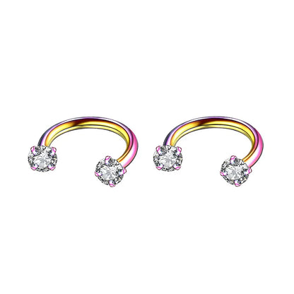 2Pcs 6/8/10mm Stainless Steel Zircon Piercings Earrings Horseshoe Ring Piercing Nose Ear Belly Rings Body Jewelry For Women/Men.