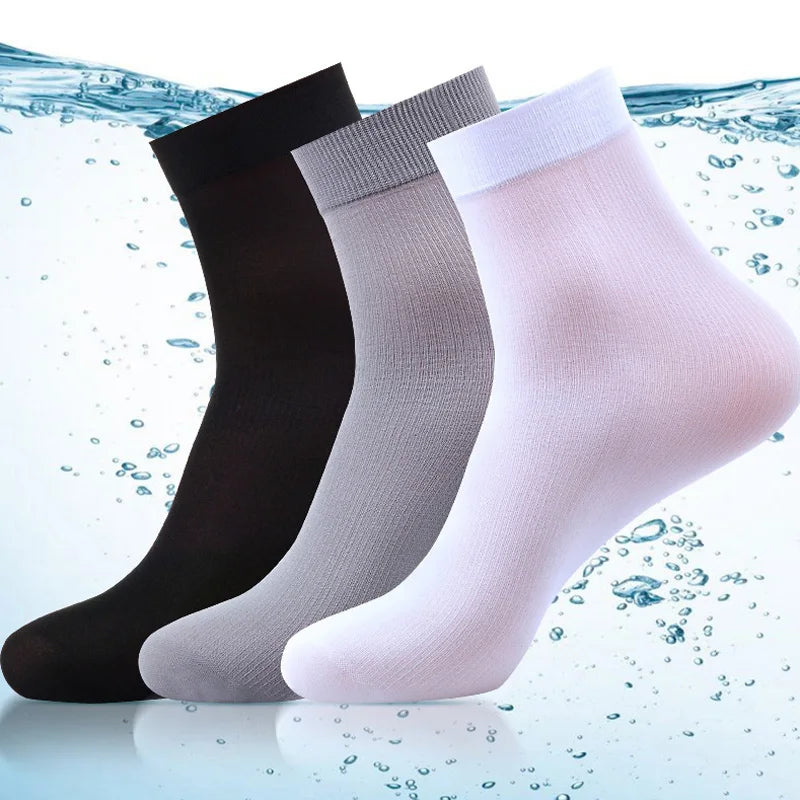 10Pairs Bamboo Men Ice Silk Socks Summer Spring Sports Socks Sweat Absorption Deodorant Thin Stripe Breathable Silk Long Sock.
