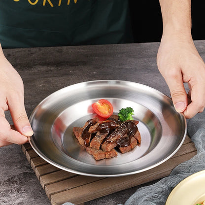 3pcs Stainless Steel Plate Set 8 inch 6 inch Ultra-Portable Dinnerware Set Plates for Outdoor Camping Hiking Picnic BBQ Beach.