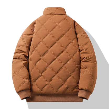 New Windproof Thermal Diamond-Quilted Cotton Jacket Winter Men's Fleece-Lined Thickened Cuff Design Stand-Up Collar Jacket.