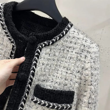 Women Tweed O-neck Loose Jackets Tops Korean Design Single Breasted Vintage Manteau Spring Fall Long Sleeve Abrigos Blusas New.