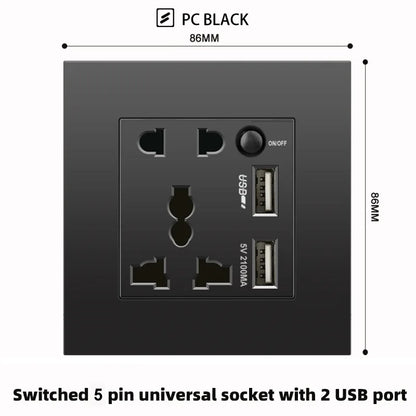Schwarze UK 13A Wandsteckdose mit USB Typ C 18W Schnelllade-Steckdose, Wandsteckdose mit USB-Ladegerät, Schalter mit Steckdose