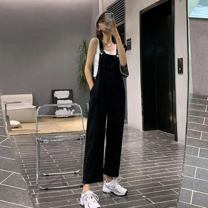 Jumpsuits Women Solid Retro Japanese Style Streetwear Denim Suspenders Trousers Harajuku Stylish Hip Hop Straight Overalls Teens.