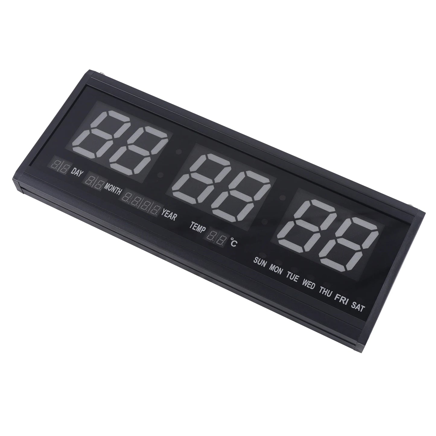 220 V große LED-Digital-Wanduhr, Zeit, Temperatur, Datum, Woche, Anzeige, automatischer Dimmer, leuchtende, leise Tischuhr, Wanduhr, 48 x 19 cm