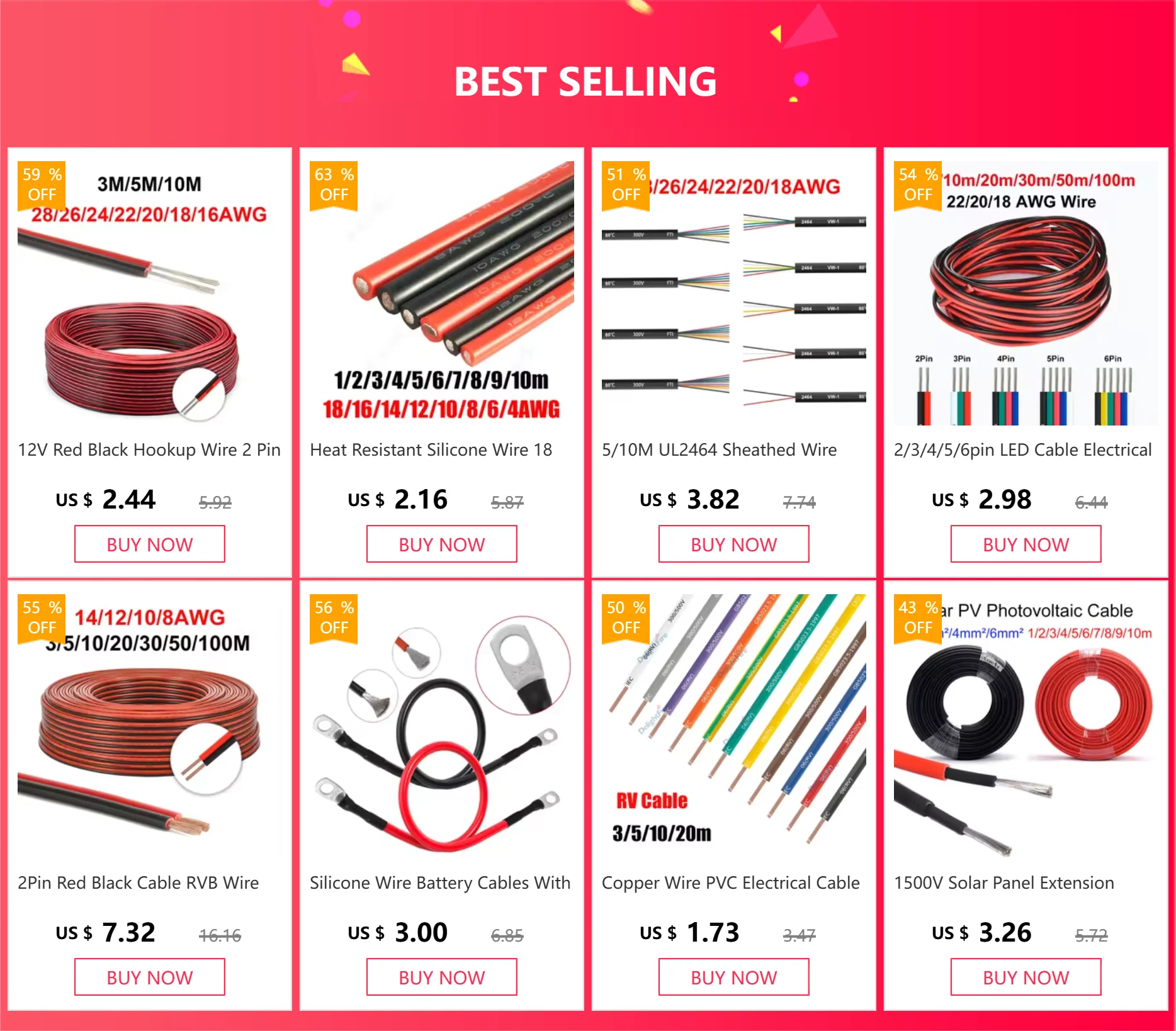 12V Red Black Hookup Wire 2 Pin Automotive Flat Cable LED Extension Wires For Doorbell LED Ribbon Lamp Tape Lighting Speakers.