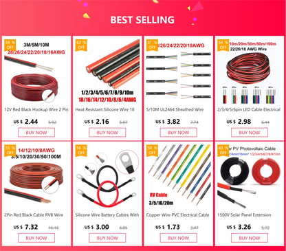 12V Red Black Hookup Wire 2 Pin Automotive Flat Cable LED Extension Wires For Doorbell LED Ribbon Lamp Tape Lighting Speakers.