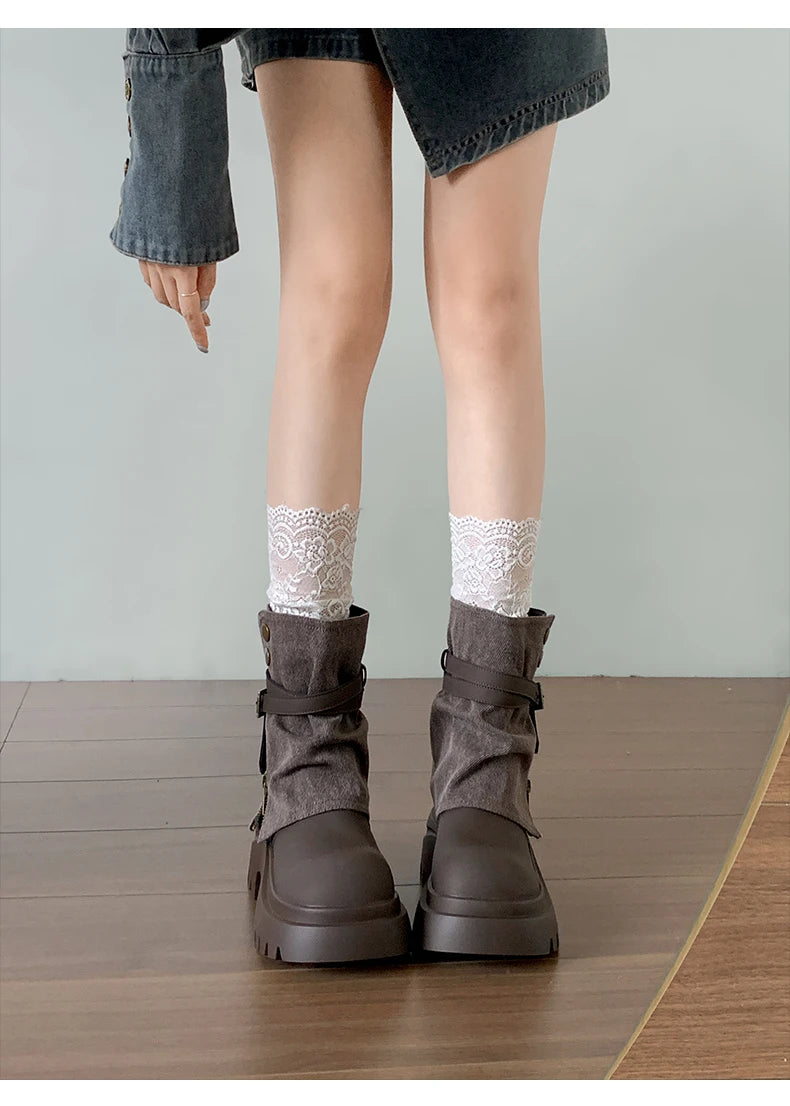 Winter Punk Style Women Ankle Boots Fashion Belt Buckle Shoes Ladies Concise Chunky Platform Heel Short Booties Zapatos De Mujer.