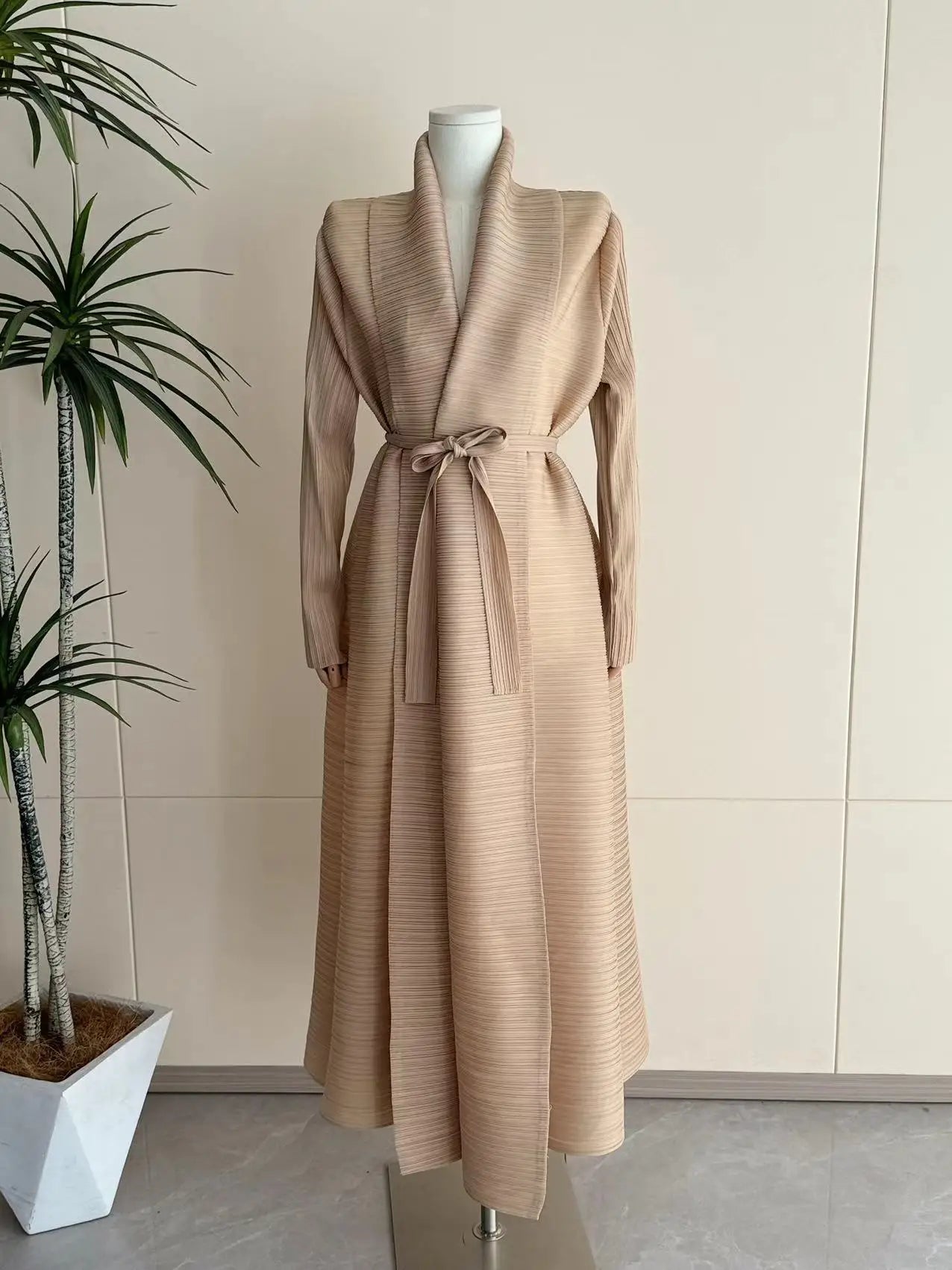 Muslim Abaya Black Simple Commuter Fashion Pleated Loose Long Trench Coat Jacket 2024 Fall New.