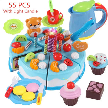 Pretend Play Tea Set Utensils Cut Kids Play House Birthday Cake Toys Children Toy Food Cake Model Girl Simulation Kitchen Coffee