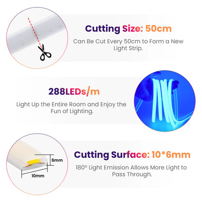 220V COB LED Light Strip Waterproof With EU Plug Red/Blue/Pink/Green Home Outdoor Garden Lighting Flex Silicone Tube Neon Lamp.