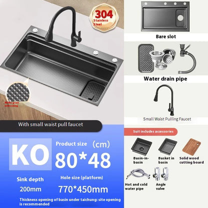 Stainless steel Kitchen Sink Thick Embossed Large Single Slot vegetable washbasin Dishwashing Sink Undermount Basin