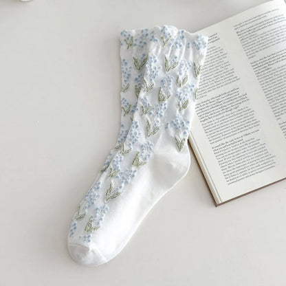 Autumn Winter Long For Women Retro Harajuku Relief Print Daily Casual Streetwear Cute Socks Fashion Japanese Style Women's Socks.