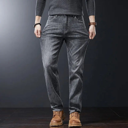 2025 Casual Jeans Young Men's Korean Style Business Straight Jeans Stretch Denim Pants Trousers Slim Fit Classic Cowboys Jeans.