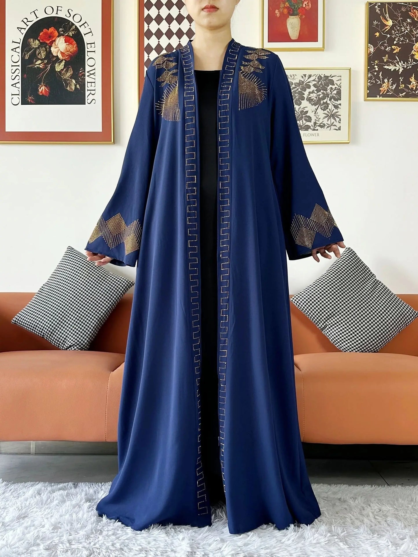 New Women Elegant Dress Chiffon Open Abaya with Zipper Muslim Women Dress Islamic Clothing Cardigan Abaya Women Muslim Dress.
