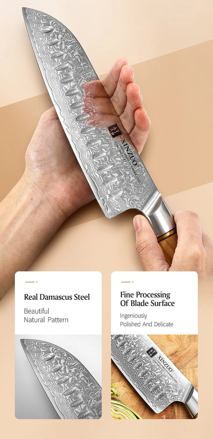 XINZUO 1-8pcs Kitchen Knife Set 73 Layers Custom Damascus Steel 15°±1 Per Side Steel Blade with Olive Wood Handle.