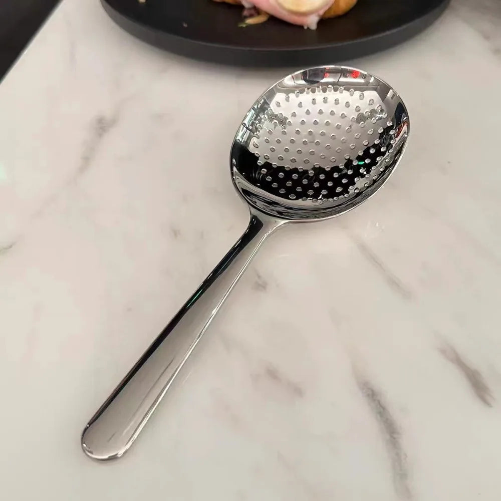 1Pc Big Head Stainless Steel Round Spoon Large Size Dining Spoon Rice Serving Spoon Drain Hole Heat Spoons Kitchen Tool Utensils.