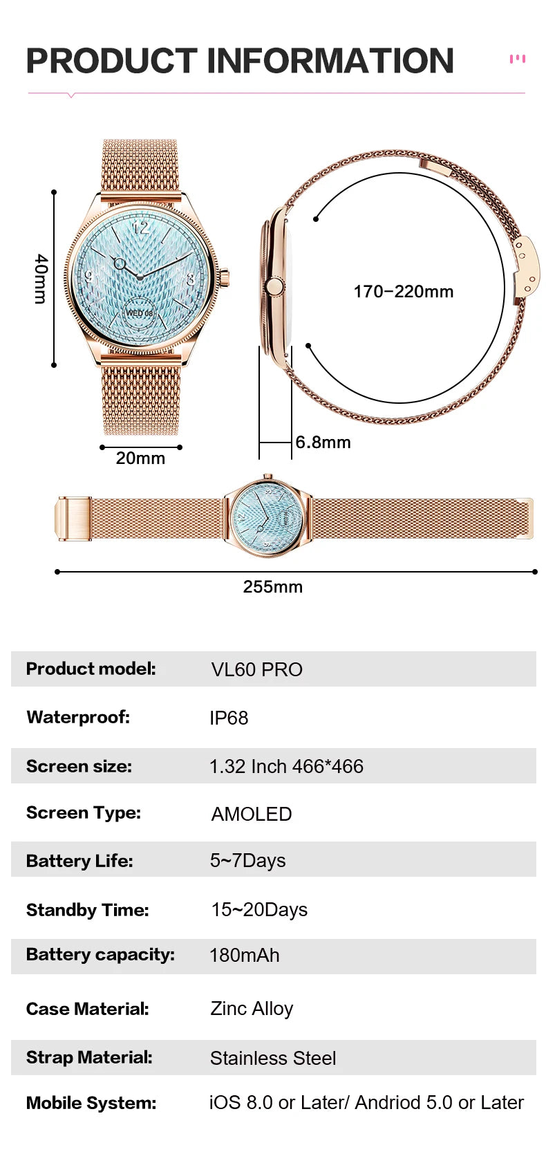 VALDUS VL60 Pro 2025 New Smartwatch For Women Men  AMOLED Screen Bluetooth Call IP68 Waterproof  Fitness Sports Smart Watch Gift