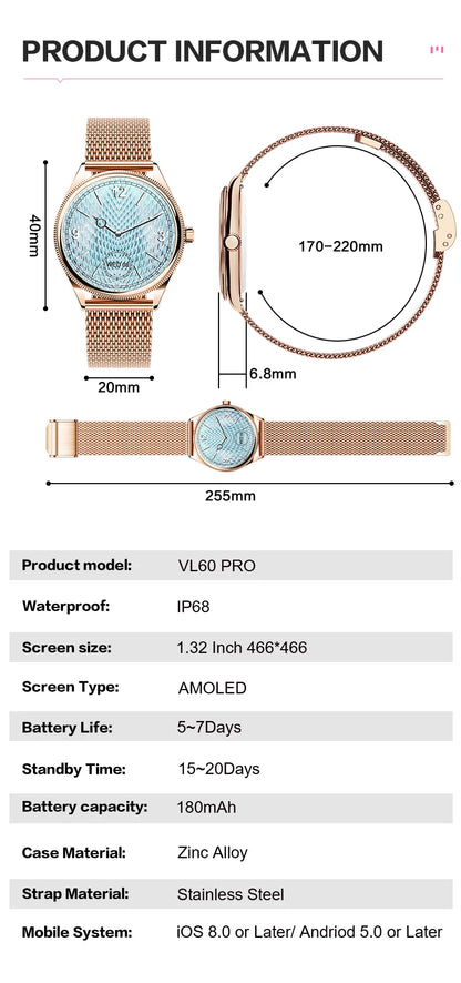 VALDUS VL60 Pro 2025 New Smartwatch For Women Men  AMOLED Screen Bluetooth Call IP68 Waterproof  Fitness Sports Smart Watch Gift
