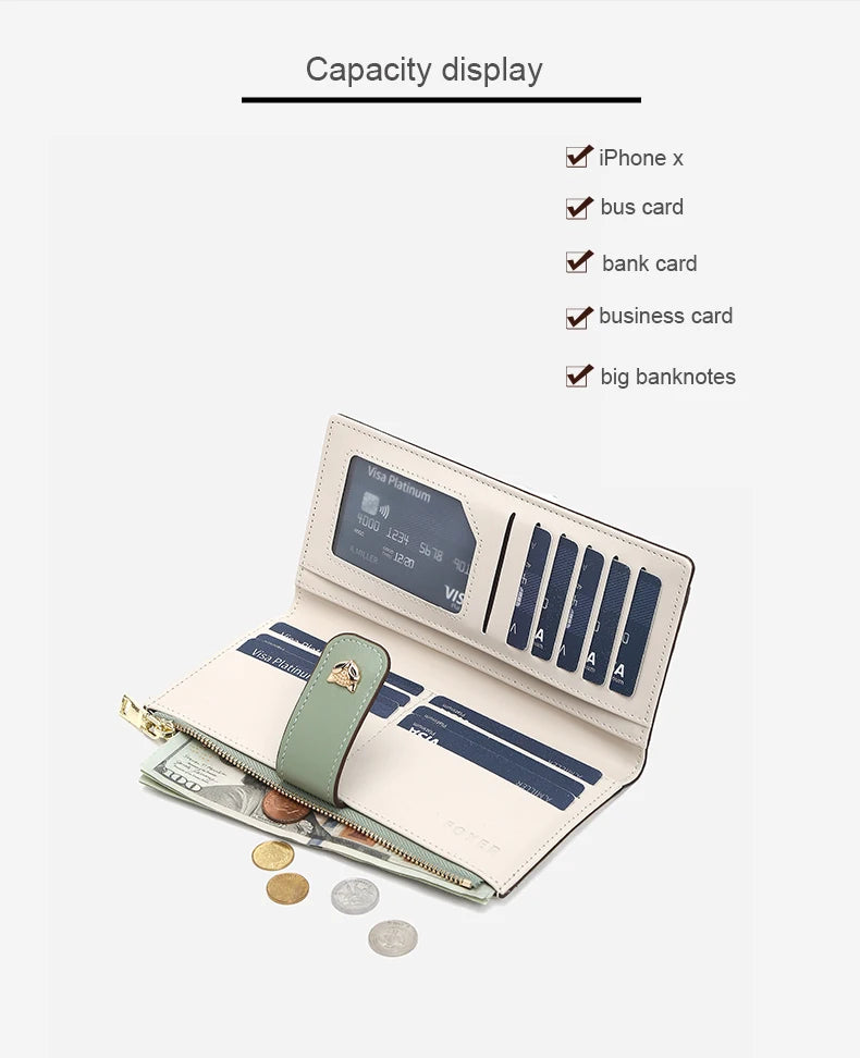 FOXER New Women's Long Wallet Fashion Multi-card Clutch Slot Card Holder Signature Versatile PU Floral Wallet Zipper Coin Purse.