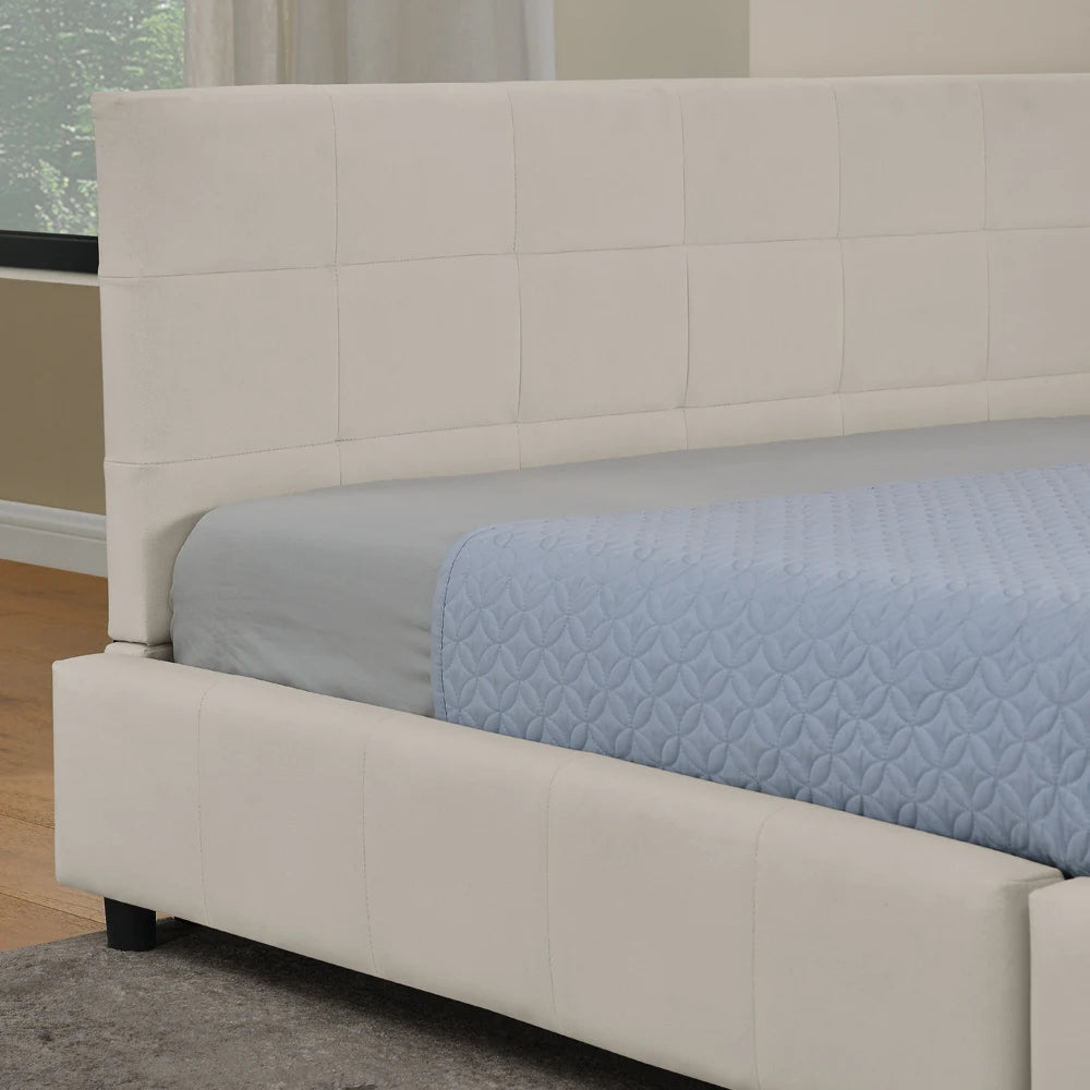 Modernes Einzelbett 90*200 cm, hautfreundliches Samtdesign, Babybett mit hoher Rückenlehne, Beige und Dunkelgrau (ohne Matratze)