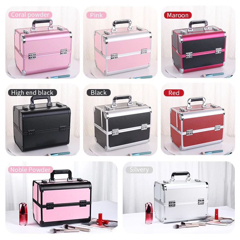 Makeup Train Case Pro Adjustable 4 Sliding Trays Cosmetic Case Storage Organizer Box Lockable Compartments.