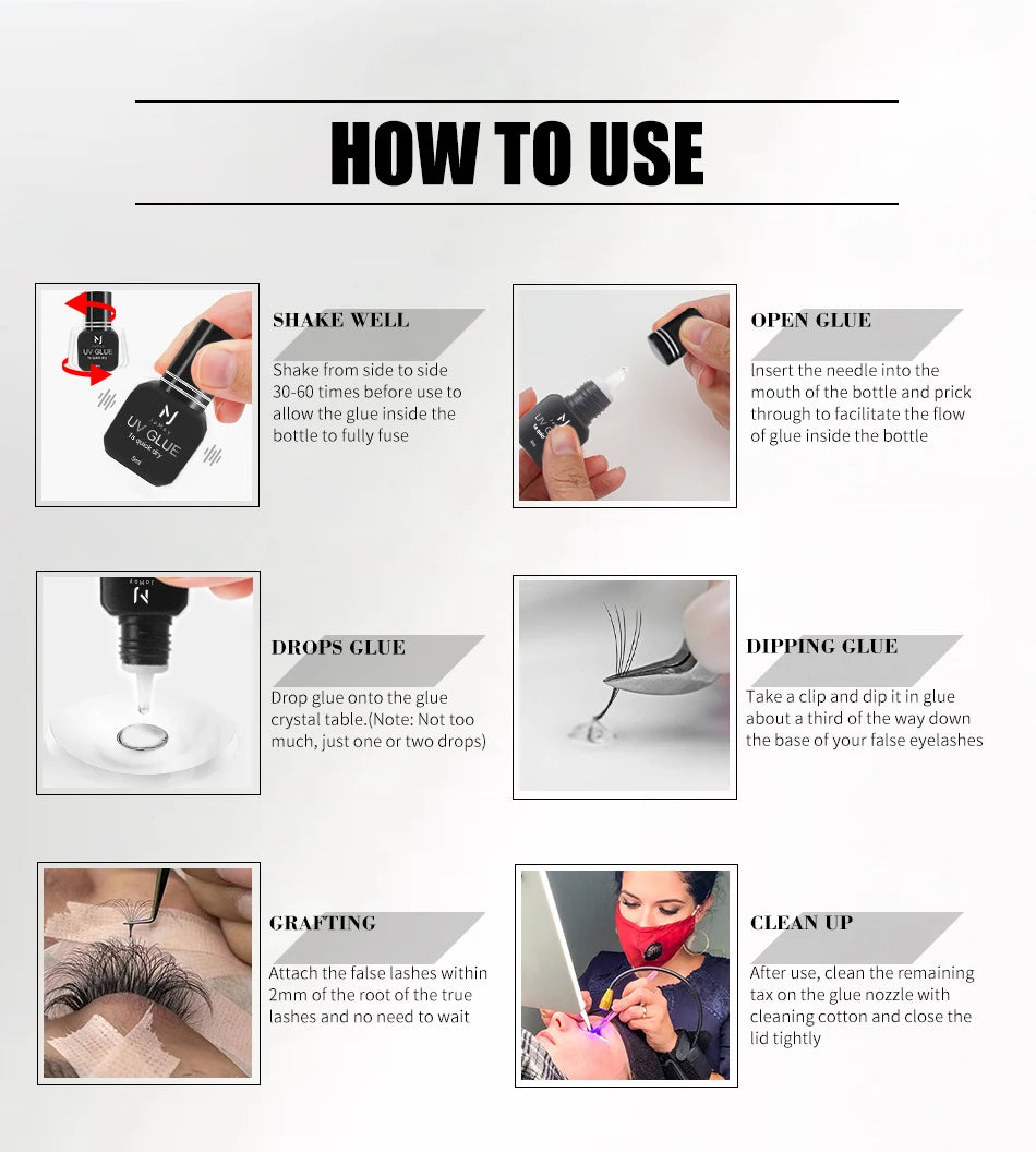 JOMAY UV GLUE Adhesive For Eyelash Extensions 0.1S Fast Drying Strong False Eye Lash Extension Glue Long Lasting UV Eyelash Glue.
