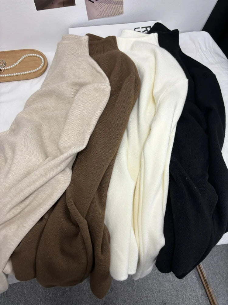 2025 Autumn Winter Fashion Turtleneck Ladies Solid Sweater Women's Casual Vintage Knitted Long Sleeve Pullovers Woman Clothing.