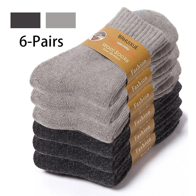 6 Pairs Winter Wool Socks Male Men's Socks Super Thicker Solid Socks Merino Plush Women's Socks Against Cold Snow Terry Socks