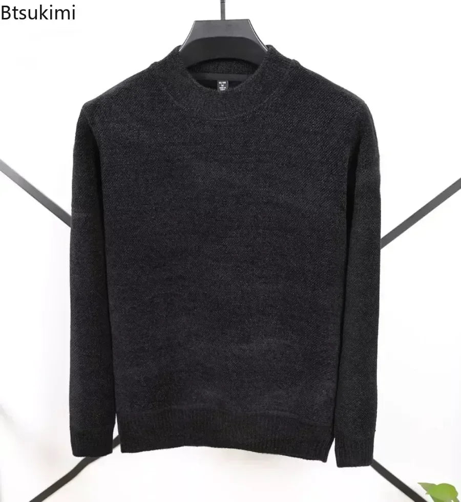 New 2025 Men's Cashmere Sweater Warm Thickened Winter Casual Solid Knitted Pullovers Mock Neck Thicker Fleece Sweater for Men.