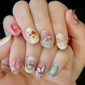 24Pcs/set Almond Press-On French Nail Tips Green Cat Eye False Nails Simple&Elegant Wearable Nail Art for Women&Girls Daily Wear