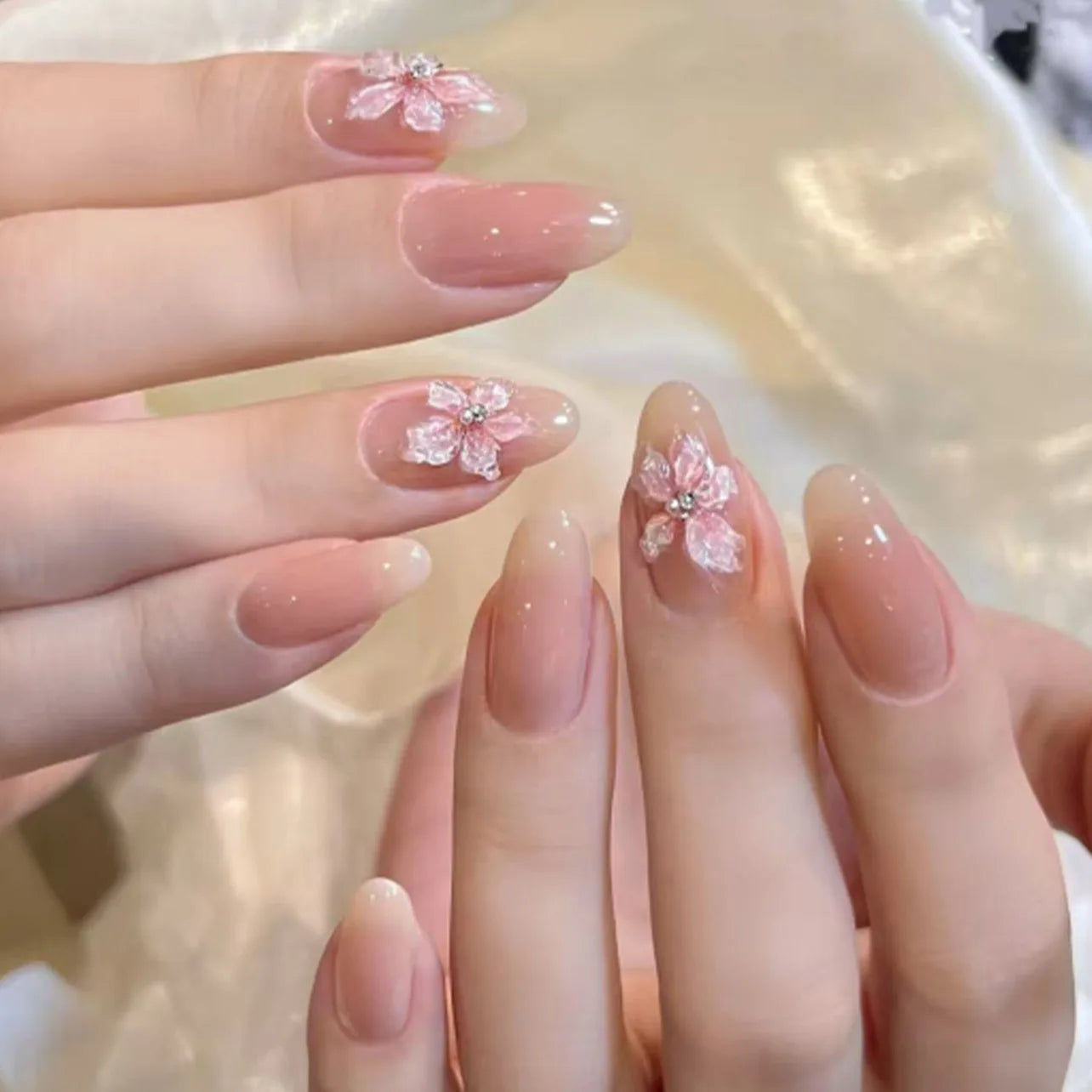 24pcs Women'S Nail Set Burgundy Almond Shape Medium Length Solid Color with Floral Golden Dust Design Fake Nails for Women/Girls