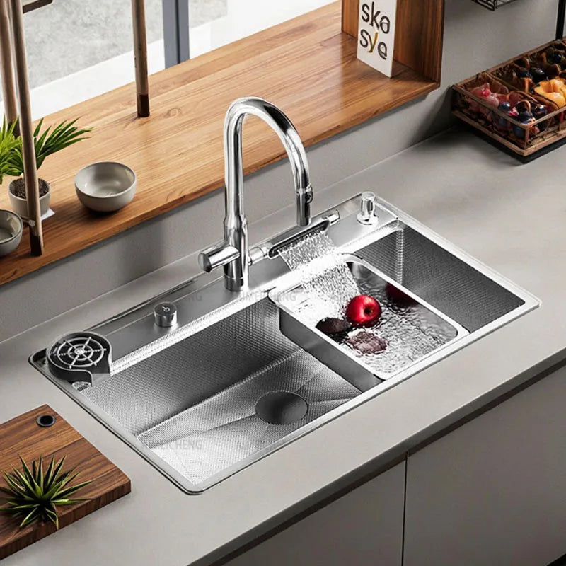 Original-Finish, spülmaschinenkompatibles SUS304-Edelstahl-Küchenspüle mit großer Einzelschüssel und Unterbau