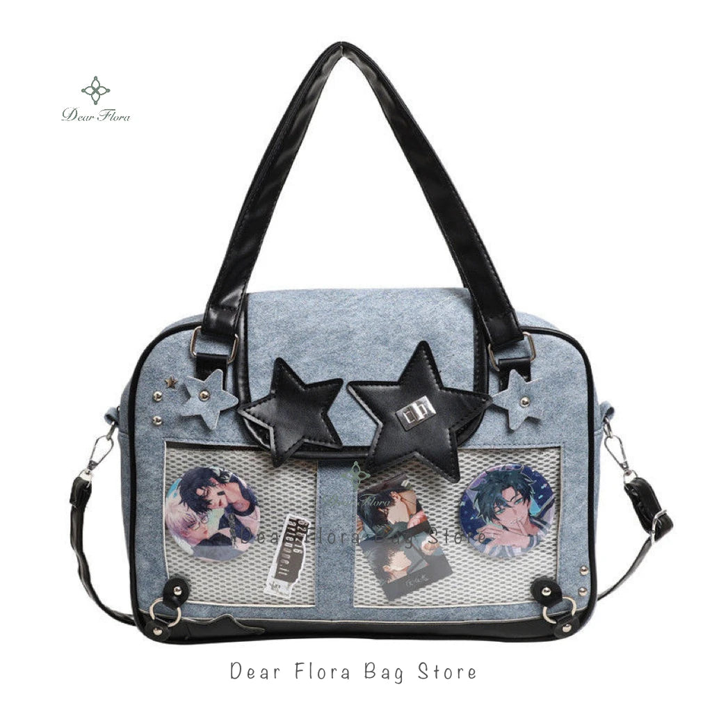 Y2K Trendy Star Ita Bag Lolita Girl Transparent Pocket Fashion Crossbody Bag Women's DIY Display Shoulder Bag Cute Purse Handbag