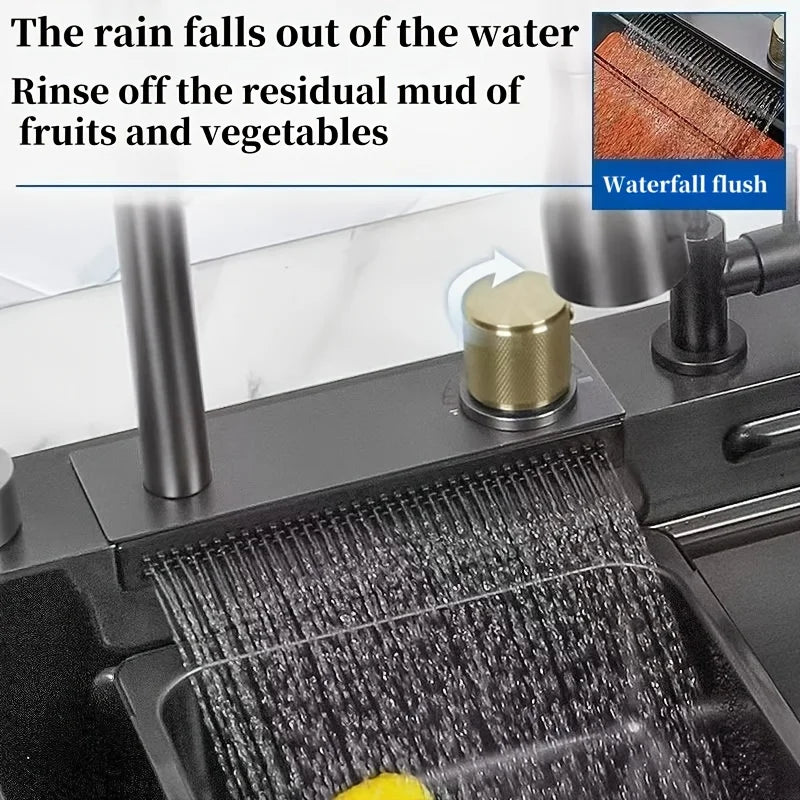 Modern Double Bowl Workstation Sink – Stainless Steel Undermount with Fast Drainage, Waterfall Rinse & Tool Holder