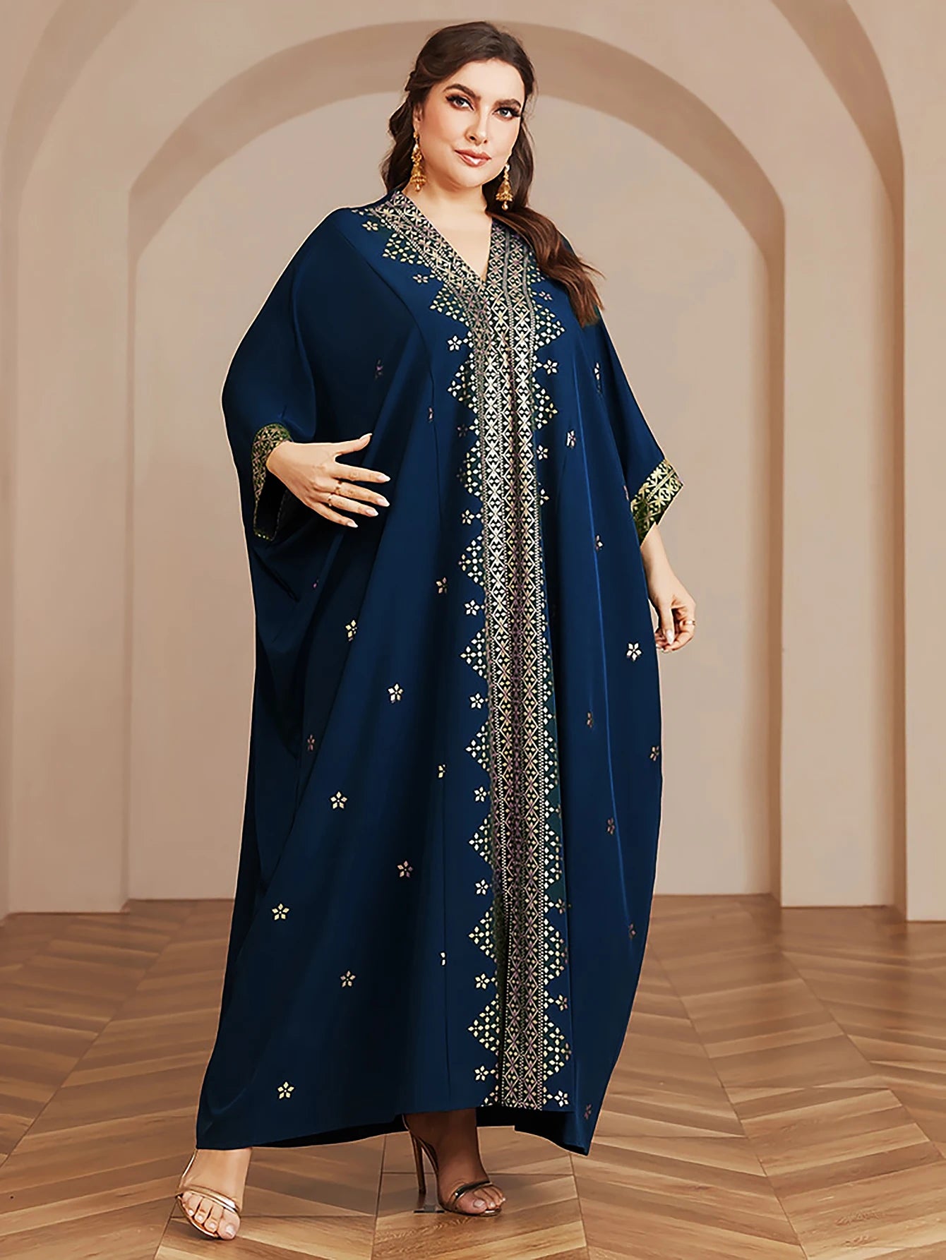 Wow! Langarm-Abaya in Übergröße mit Goldfolie – atemberaubendes arabisches Kleid, steigern Sie Ihren Stil für jede Veranstaltung!